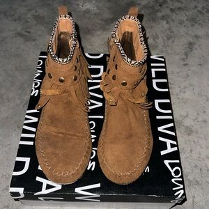 Whiskey colored suede moccasins